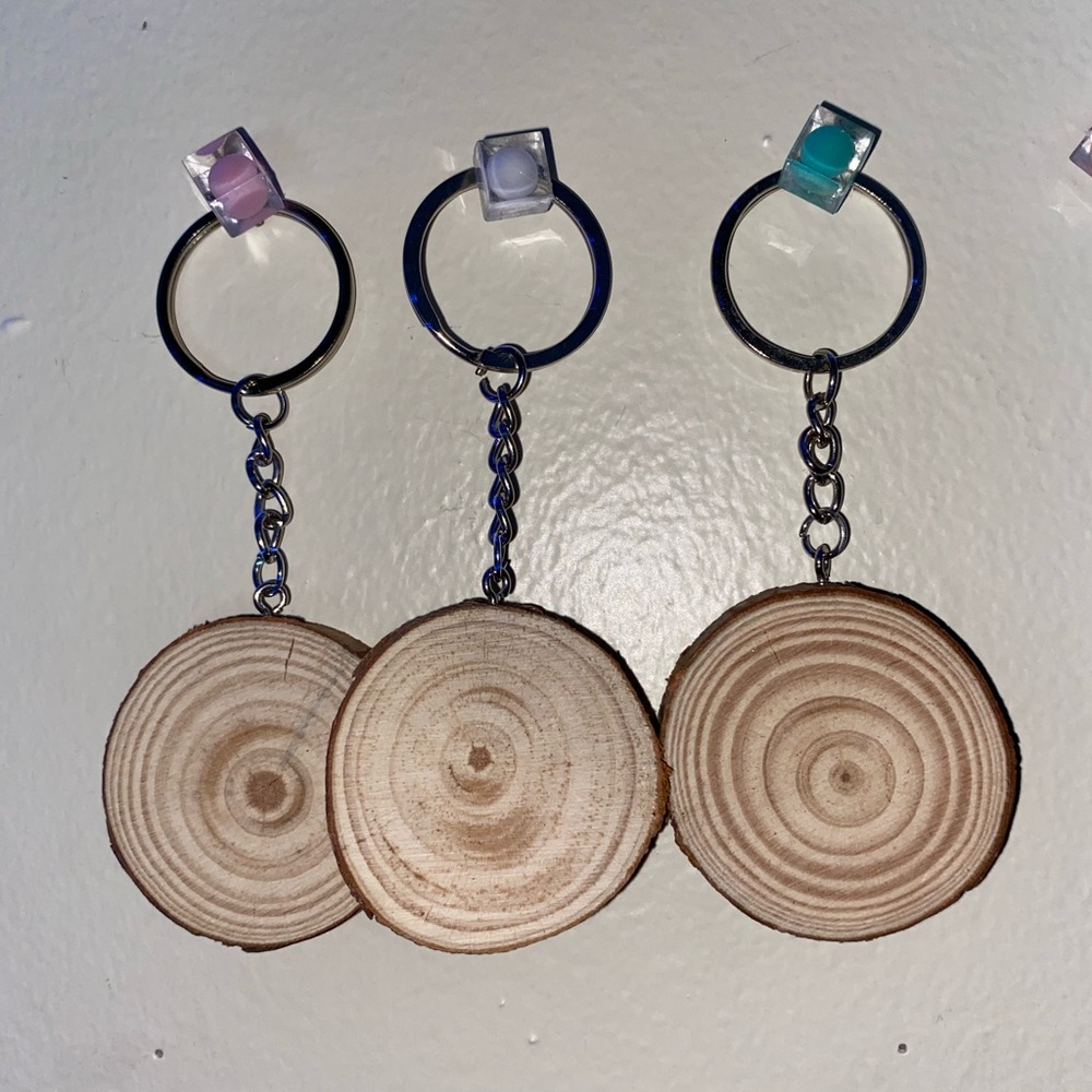 Wooden tree stump cut out keychains customized option or plain keyring accessory